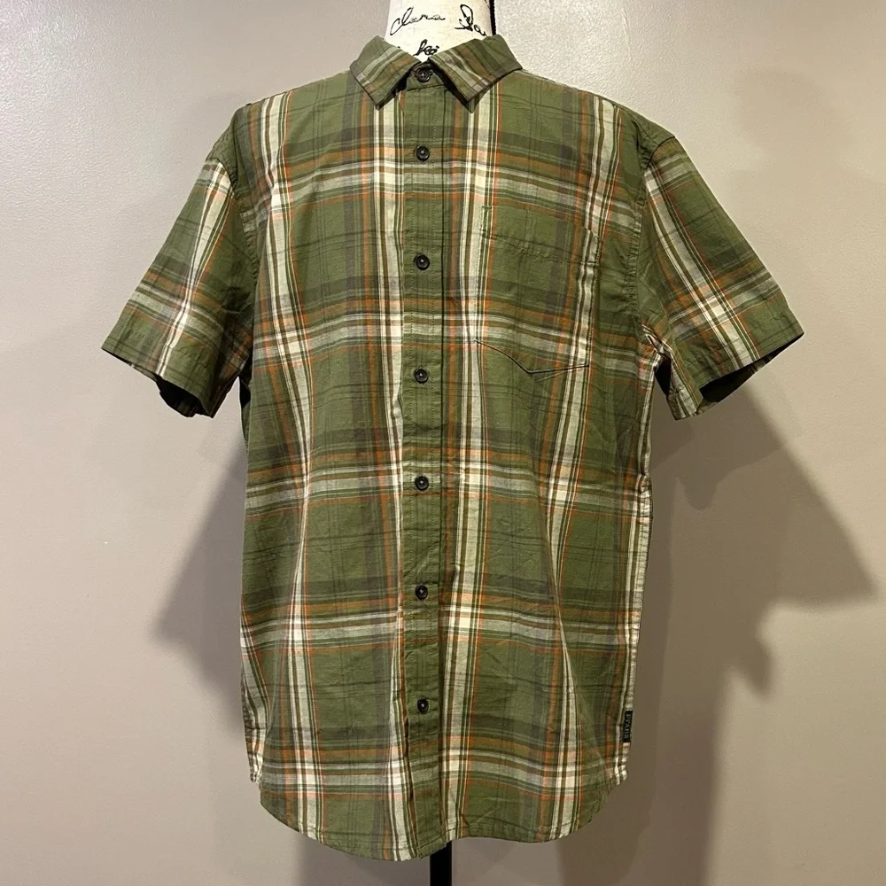Prana Benton Plaid Green Iguana Button Down Shirt